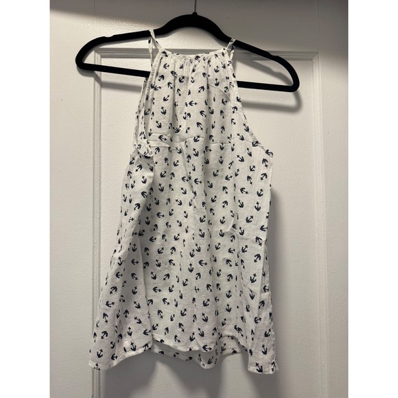 Banana Republic Tops - Banana Republic Womens Small White Navy Blue Anchor Print Halter Tank Top Blouse